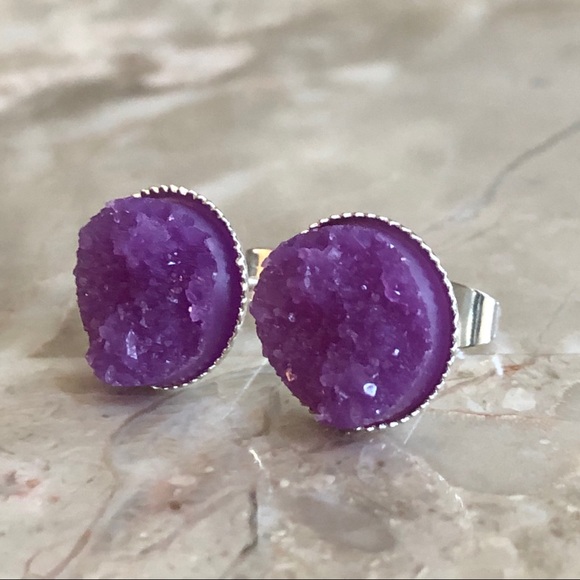 3 for 15🎀 purple drusy style earrings - Picture 4 of 6
